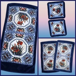 Vintage Hilasal Floral Cotton 5 Pc. Towel Set | Mid Century Modern Bath Linens